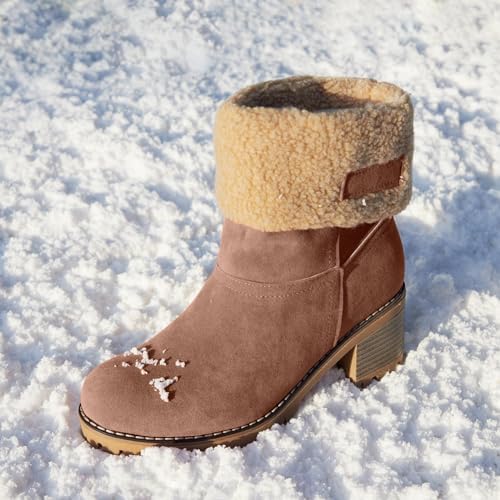 VIMISAOI Mid calf Winter Boots for Women Warm Ankle Snow Chunky Heel Boots