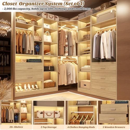 Besiost Corner Closet System with 5 Drawers, Closet Organizer Systems