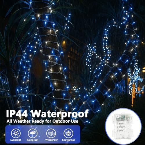 2 Pack 200 LED Battery Operated String Lights, Twinkle Lights Blue & White