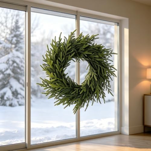 GIAUMA 24"Realistic Artificial Norfolk Pine Christmas Wreath for Front Door