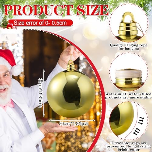 Threan 12 Inch Large Gold Shiny Christmas Ball Ornaments for Christmas Tree