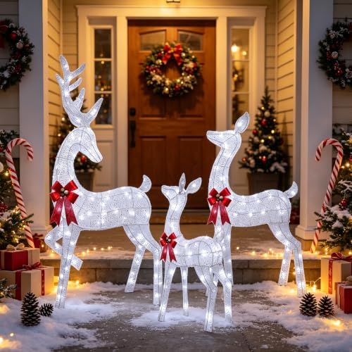 winemana Outdoor Reindeer Christmas Decorations Yard Lighted Deer Set of 3