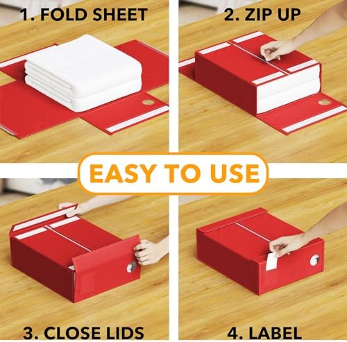 SpaceAid 8 Pack Bed Sheet Organizers and Storage, Foldable Sheet Organizer for Linen Closet, Sheets Set Folder Keeper with Window XL (Queen & King Size) Bedding Container (Red, 8 Pack)