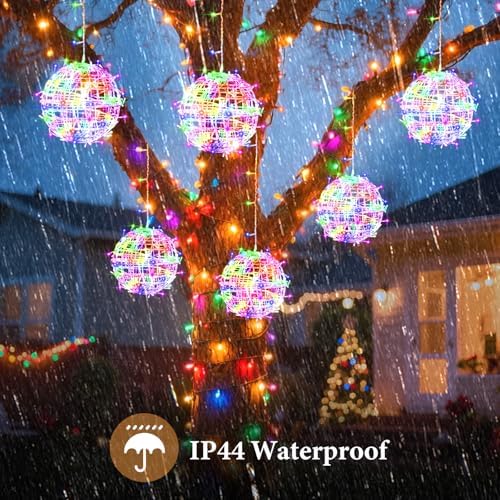 8 Pack Color Changing Christmas Tree Ball Lights Outdoor with Remote Memory Timer, 7.87" Ornaments Sphere LED Lights Waterproof, 11 Modes Globe Lights with Plug for Garden Yard Porch Patio Decoration