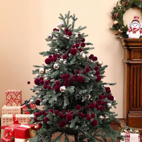 2 Pcs 9 ft Burgundy Velvet Christmas Ball Ornament Garland