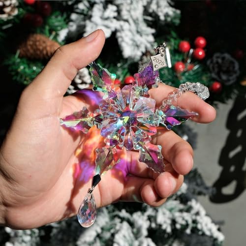 2026Annual Christmas Ornaments Crystal Snowflake Star - Christmas Tree Ornaments Pendant Sun Catcher Home Hanging Decor (2026 Colored Crystal)