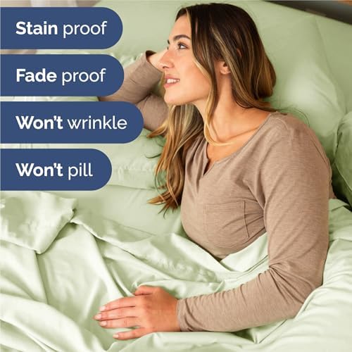 Split King Size 5 Piece Sheet Set - Breathable & Cooling - Light Sage Green