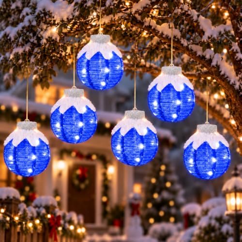 Christmas Light Balls Outdoor, Lighted Hanging Ornaments, Blue