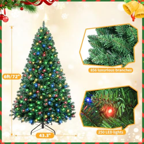 Pre-Lit Christmas Tree 6FT, 856 PVC Tip for Home Holiday Decor