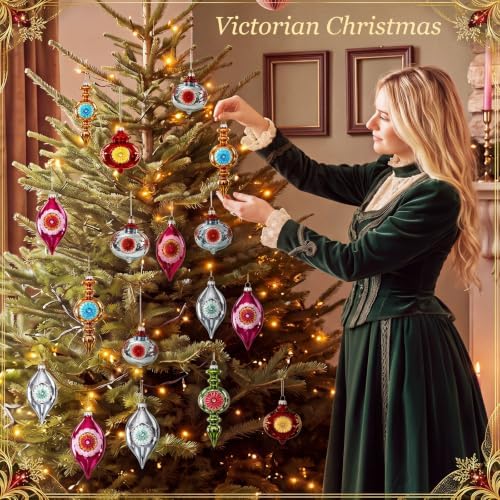 Junkin 12 Pcs Vintage Glass Christmas Ornaments,Hanging Decor, Victorian