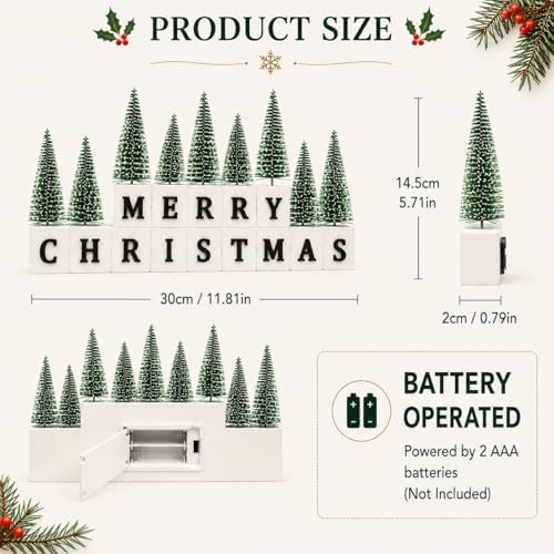 Merry Christmas Table Decor with Warm Lighted Mini Trees and 3D Letters