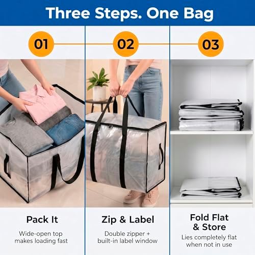 ClearSpace Heavy Duty Moving Bags or Storage Bins with Lids, Clear, 18 Pack