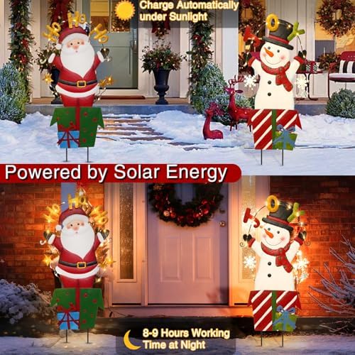 BRIGHTDECK 2 Pack Christmas Yard Signs Outdoor Decorations, Snowman Santa