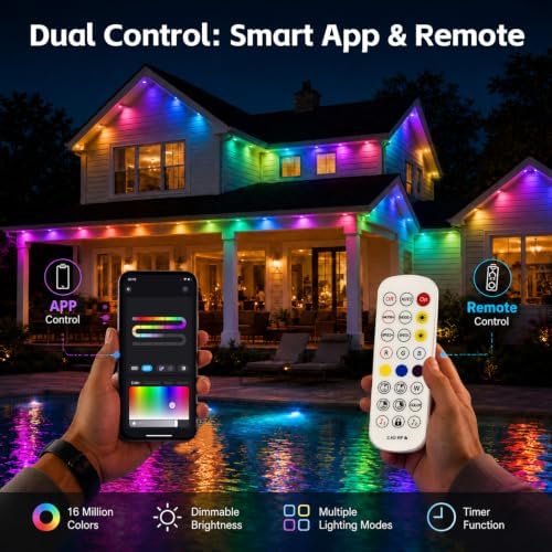 100FT Permanent Outdoor Lights, RGB+IC Eave Light, App & Remote Control