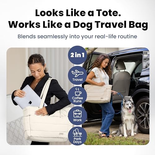 Rubyloo Mini Lint Roller Bundle Travel Size Pet Hair Remover with Retractable Cover & Beige Puffer Tote Bag with Bowls Food Storage for Dog Mom Essentials Gift Set