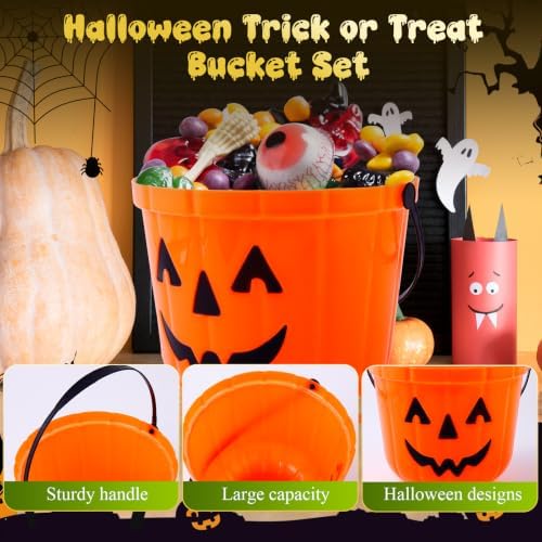 24Pcs Halloween Candy Buckets Gift Sets,Plastic Trick or Treat Pail-4 Color