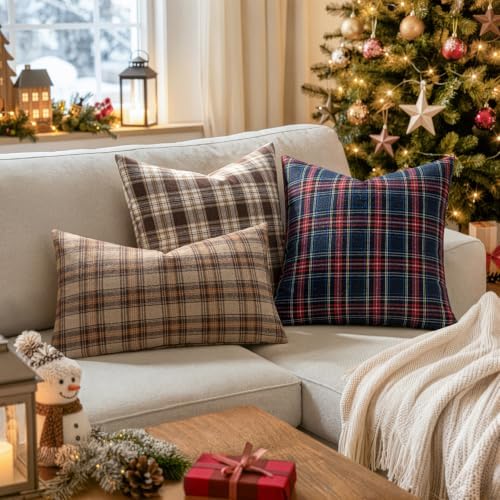 MIULEE Christmas Plaid Pillow Covers Scottish Tartan 18x18 Blue