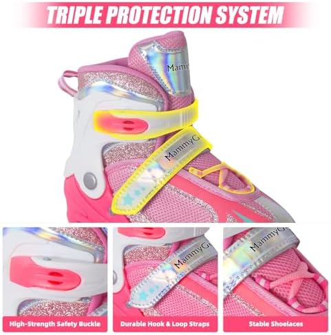 MammyGol Adjustable Inline Skates for Kids Boys Girls Youth Blades Roller Skates with Light up Wheels Ages 4-16