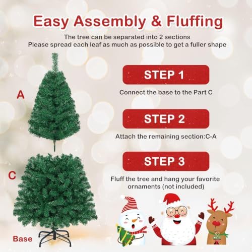 HAPPYGRILL 5FT Artificial Christmas Tree, Unlit Xmas Pine Tree, Metal Stand