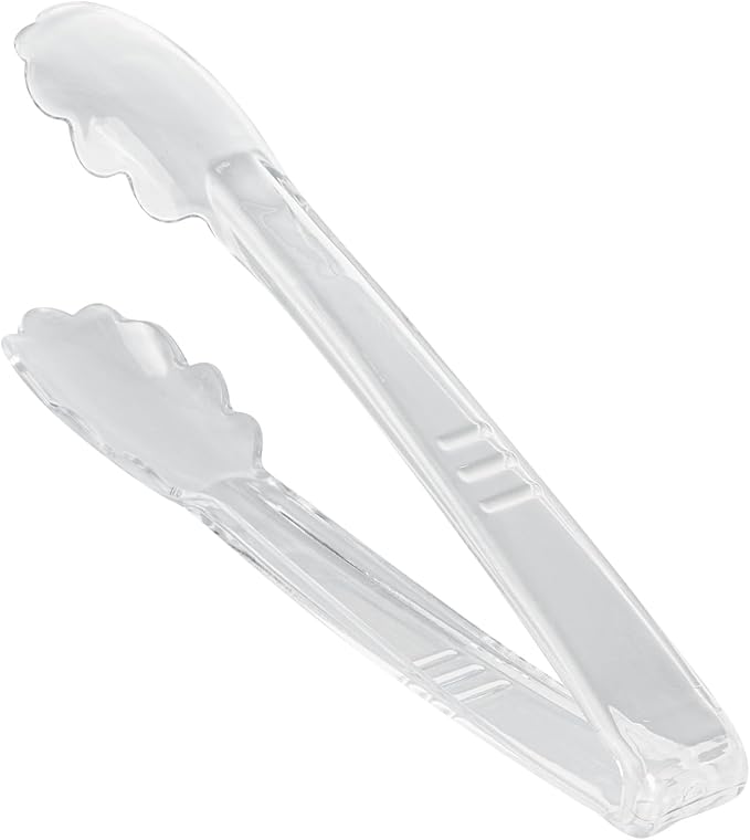 Restaurantware Clear Tongs 100 Pack Of 9” Heavy-Duty Plastic Kitchen Tongs with Long Handles and Scalloped Edges Disposable Black Serving Utensils for Catered Events, Weddings, or Buffets