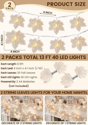 Fall Decor 2 Pack Lighted Fall Garland with Lights Battery Operated (White)