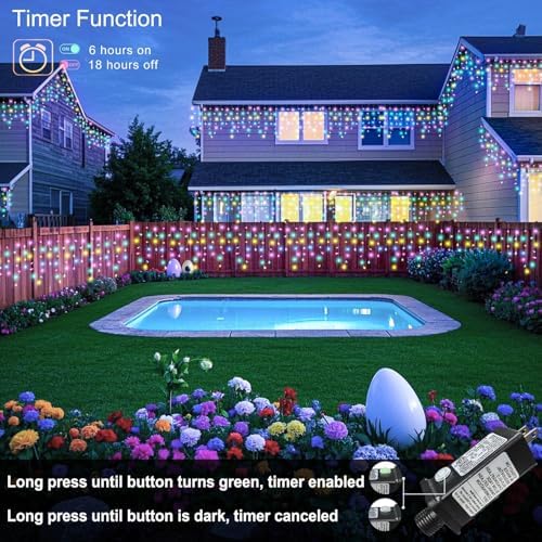 99ft 1216 LED Pastel Multicolor Christmas Lights Outdoor Icicle Lights for Outside, Clear Wire Twinkle Lights with 8 Modes 228 Drops Timer Waterproof for House Window Party Holiday Patio Yard Decor