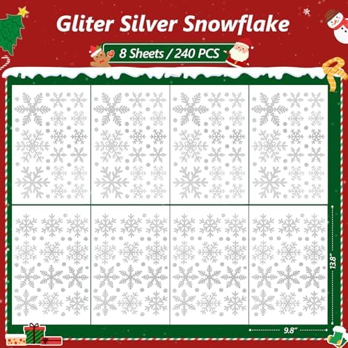 LUDILO 240Pcs Christmas Window Clings Glitter Snowflakes Window Decals