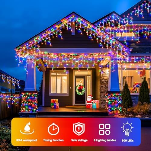 JMEXSUSS 800 LED Christmas Icicle Lights Outdoor Plug in
