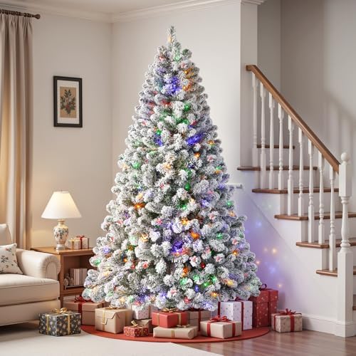 SHareconn 6ft Prelit Flocked Spruce Artificial Christmas Tree with Remote