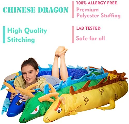 ELAINREN Long Blue Dragon Stuffed Toy Pillow,86''Chinese Dragon Plush Doll
