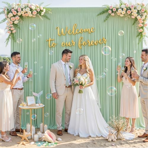 Sage Green Backdrop Curtain for Parties Wrinkle Free Dark Green Photo Curtains Backdrop Drapes Fabric Decoration for Baby Shower Birthday Party Photography 5ft x 8ft,2 Panels