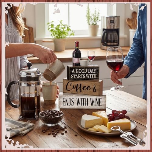 Lineshading 4 Pcs Coffee and Wine Bar Decor Farmhouse Kitchen Counter Decor