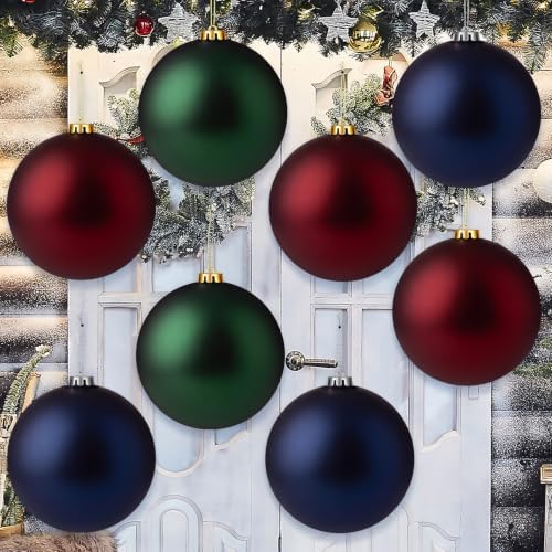 Wettarn 8 Pcs 6" Red Green Blue Christmas Tree Plastic Ball Ornaments
