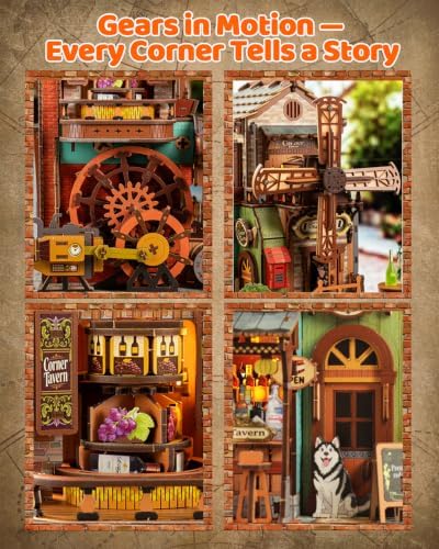OZJAY Corner Tavern DIY Miniature House Kit, 3D Wooden Puzzle for Adults