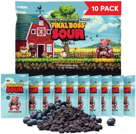 Final Boss Sour Fruit Candy, Sour Blueberries, Level 1, 10 Pack
