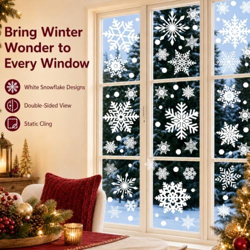 216pcs Christmas Window Clings Decorations Snowflakes Stickers Winter Decor