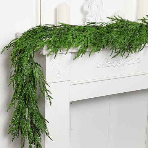 2 Pcs Christmas Norfolk Pine Garland, 6 Ft Dense Pine Garland Ornament