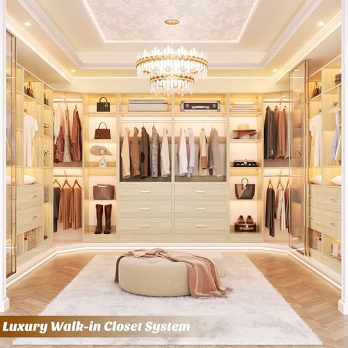 Besiost Corner Closet System with 5 Drawers, Closet Organizer Systems