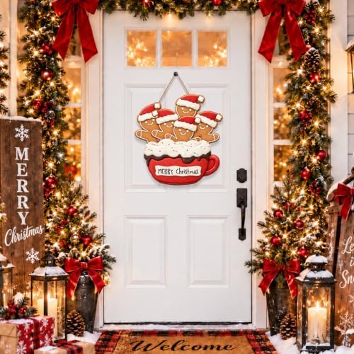 Gingerbread Christmas Decorations Merry Christmas Hanging Wooden Sign