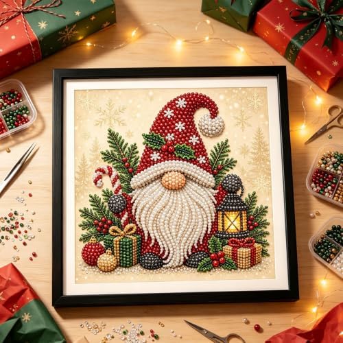 DIY Christmas Pearl Diamond Painting Art Kit Gifts Adults with Frame