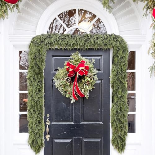 12FT Extra Full Christmas Cedar Garland Artificial Realistic Soft Thick Lush Cedar Pine Garland for Fireplace Mantel Stairs Indoor Outdoor