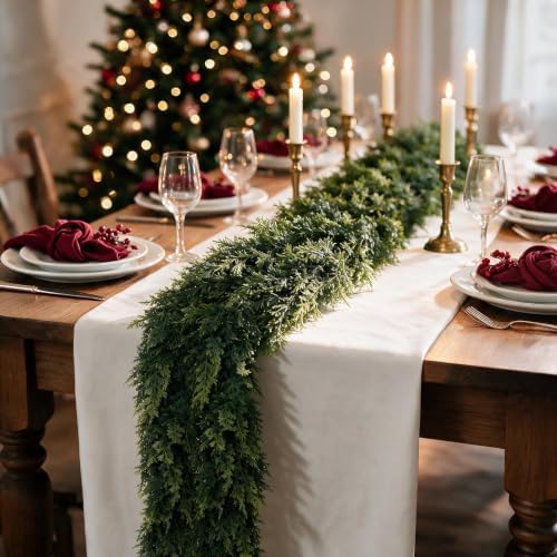 9FT Christmas Cedar Garland, Realistic Artificial Pine Greenery Garland with Flexible Wired Branches, Faux Holiday Garland for Mantle, Fireplace, Staircase, Table, Door, Indoor Outdoor Winter Decor