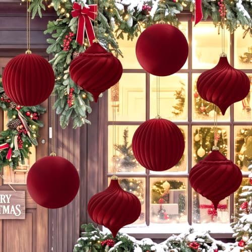 Civaner 8 Pcs Large Velvet Christmas Ball,6 Inch,Burgundy