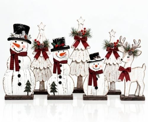 Barydat 7 Pcs Christmas Decorations Indoor Rustic Snowman Tree Reindeer