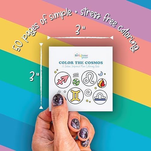 A Brighter Year Large Color The Cosmos Sagittarius Bundle - Adult Mini Coloring Book (3" x 3" - 50 Pages), Post It Notes (50-3” x 3”), Stickers, & Gel Pens - Stress Relief, Mindfulness, Gift, Travel