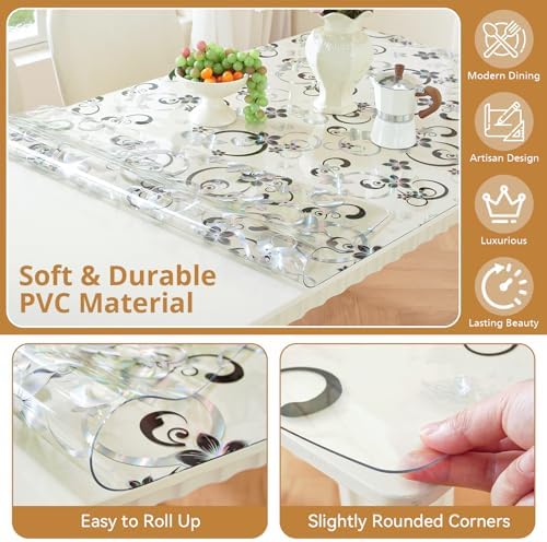 LovePads Floral Table Cover Protector 40 x 72 Inch, 1.5mm Thick Plastic Mat