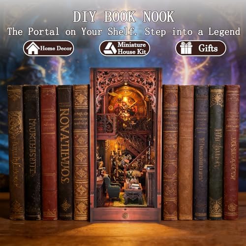 OZJAY Book Nook Kit with LED, DIY Miniature House Kit Bookshelf Decor