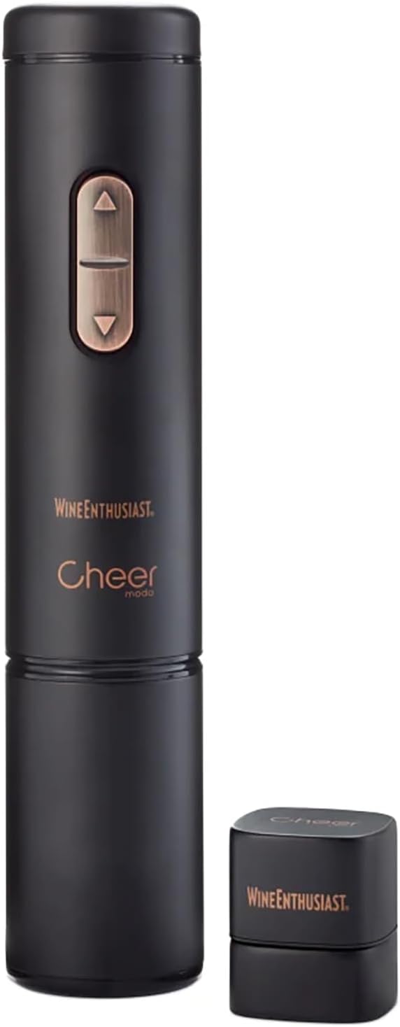 Wine Enthusiast x Cheer Moda Electric Sparkling Wine Opener – Automatic Champagne Bottle Opener with Cork Release & Stopper – Stainless Steel Electric Wine Tool – Battery Powered – U.S. Exclusive