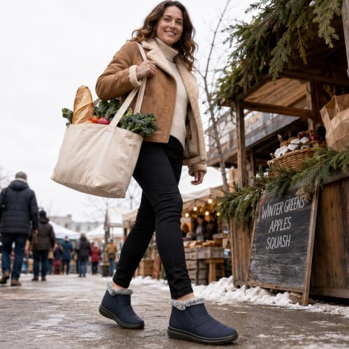 SHIBEVER Winter Snow Boots for Women: Slip On Ankle Fur Lined Warm Boot