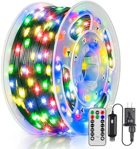 BrightChristmas 300 LED 98 FT Christmas Lights, Waterproof Outdoor String Lights with Remote and Timer, Christmas Tree Lights with 8 Modes Dimmable, Fairy Lights for Holiday Decor (Multicolor)